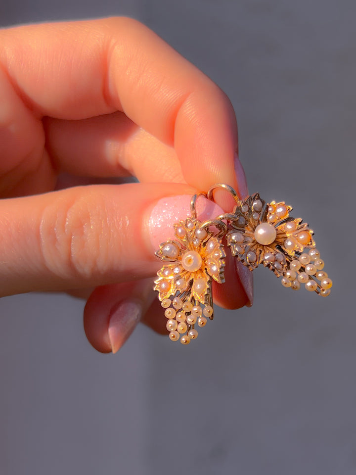 Wonderful Mid 19th C European Pearl and Vine Earrings