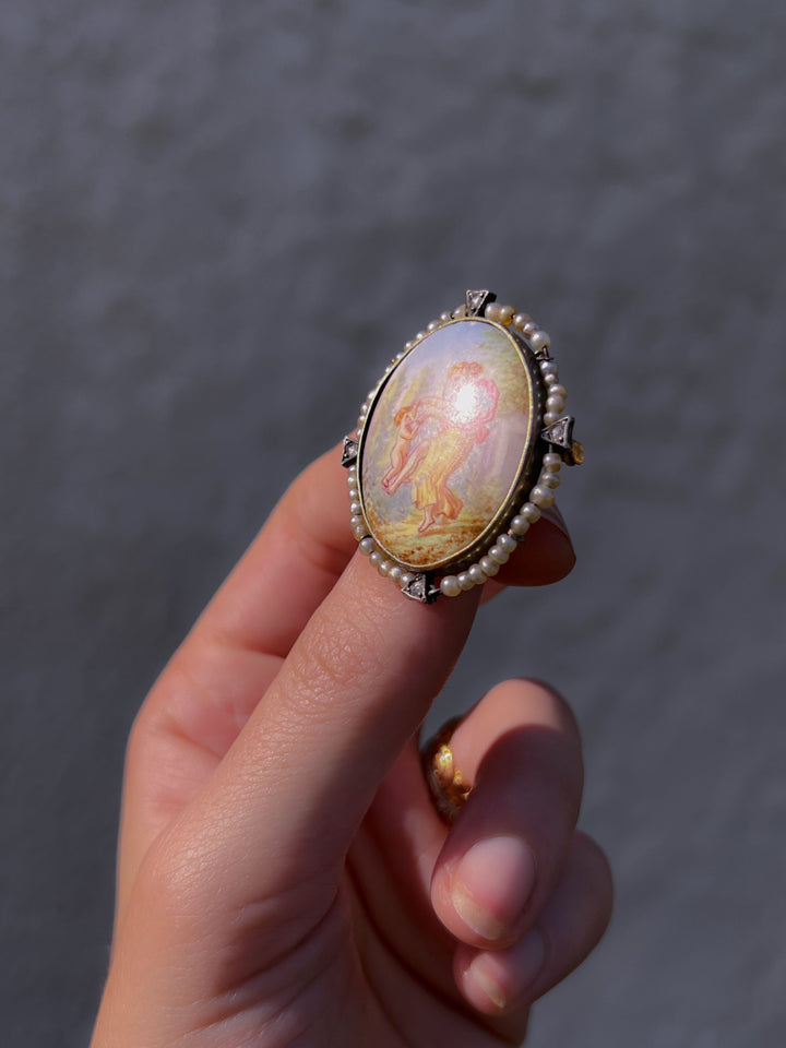 Stunning 19th C Brooch of Venus Dancing with Cupid