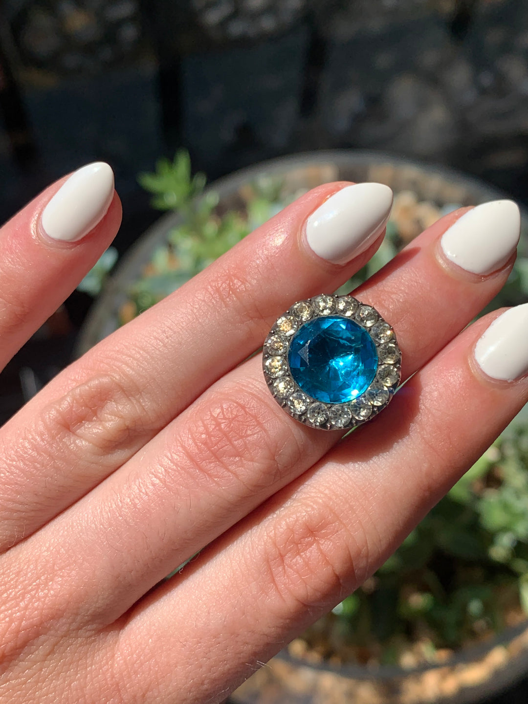 15k & Sterling Georgian Blue Paste Ring