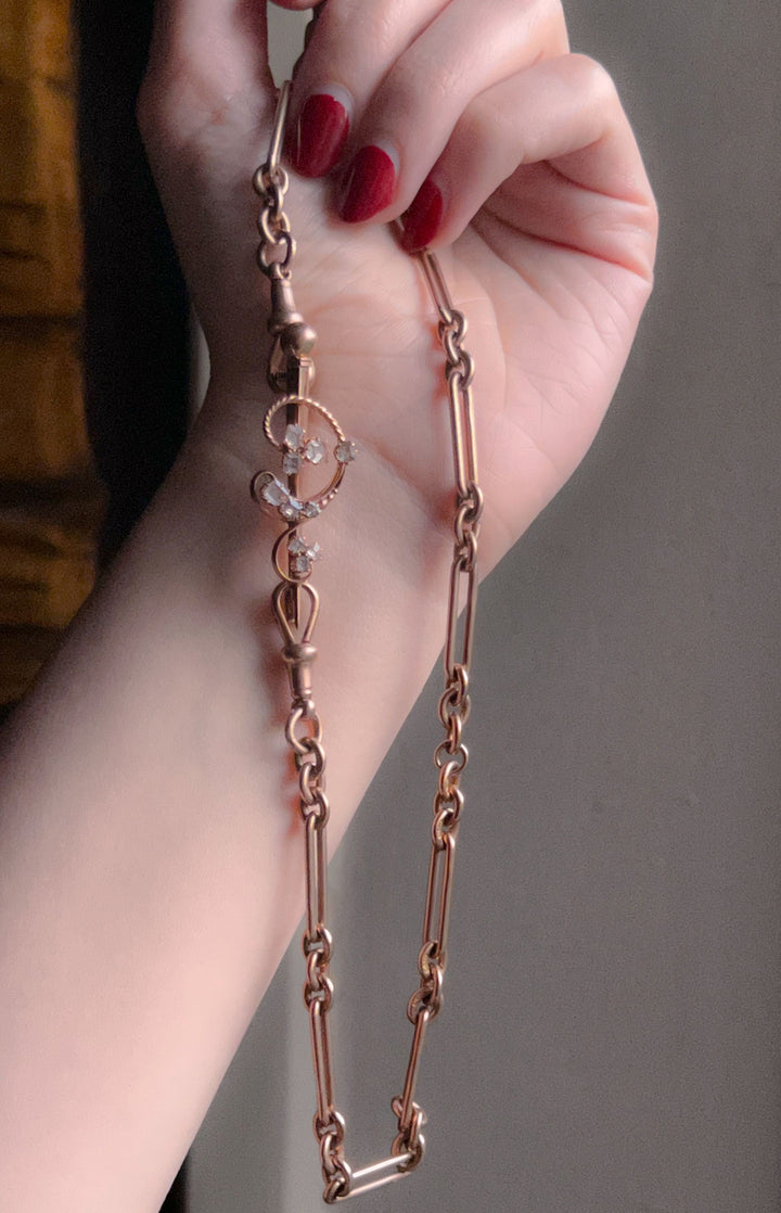 Stunning 18k French Pink Gold Table-Cut Diamond Brooch