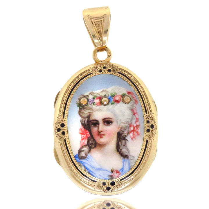 Victorian Portrait Locket of an 18th C Woman with Rose Diamonds