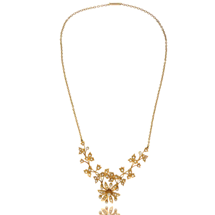 Hold for YR⚡️18k Pearl and Diamond Floral Garland Necklace with Barrel Clasp