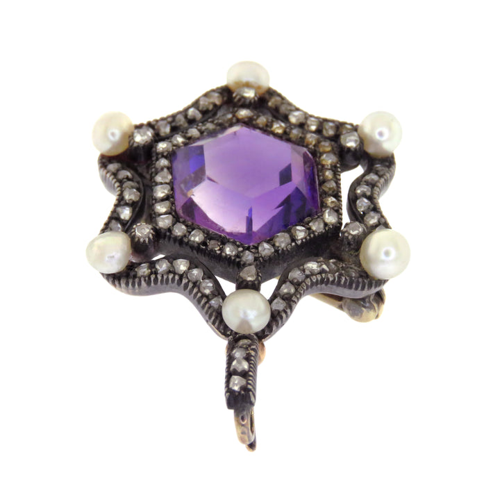 14k Diamond, Amethyst, & Pearl Star Pendant