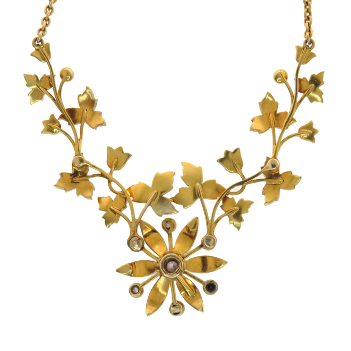 Hold for YR⚡️18k Pearl and Diamond Floral Garland Necklace with Barrel Clasp