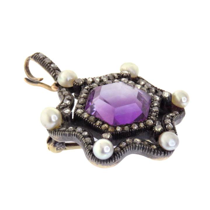 14k Diamond, Amethyst, & Pearl Star Pendant