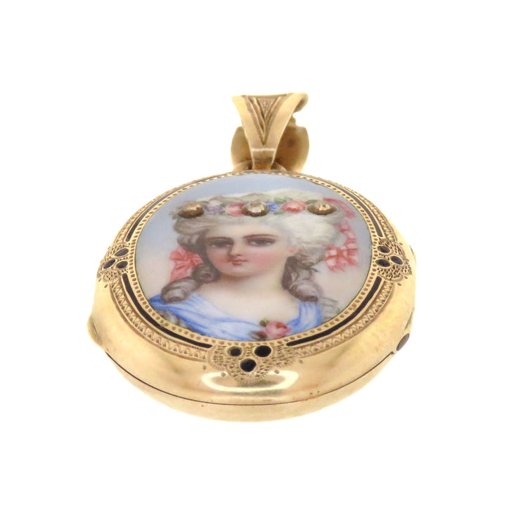 Victorian Portrait Locket of an 18th C Woman with Rose Diamonds