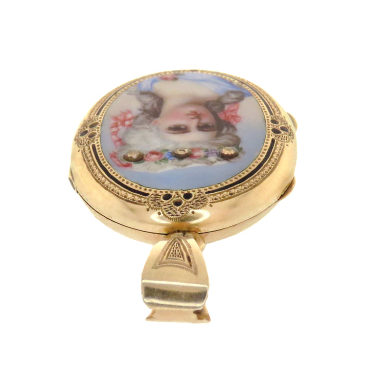 Victorian Portrait Locket of an 18th C Woman with Rose Diamonds