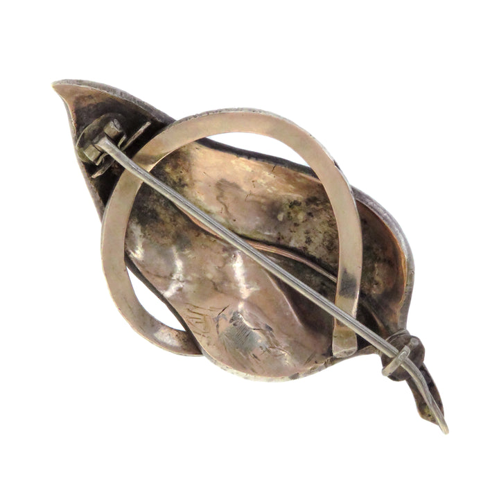 Sterling Victorian Serpent Brooch of 2” in Pearl, Turquoise and Garnet