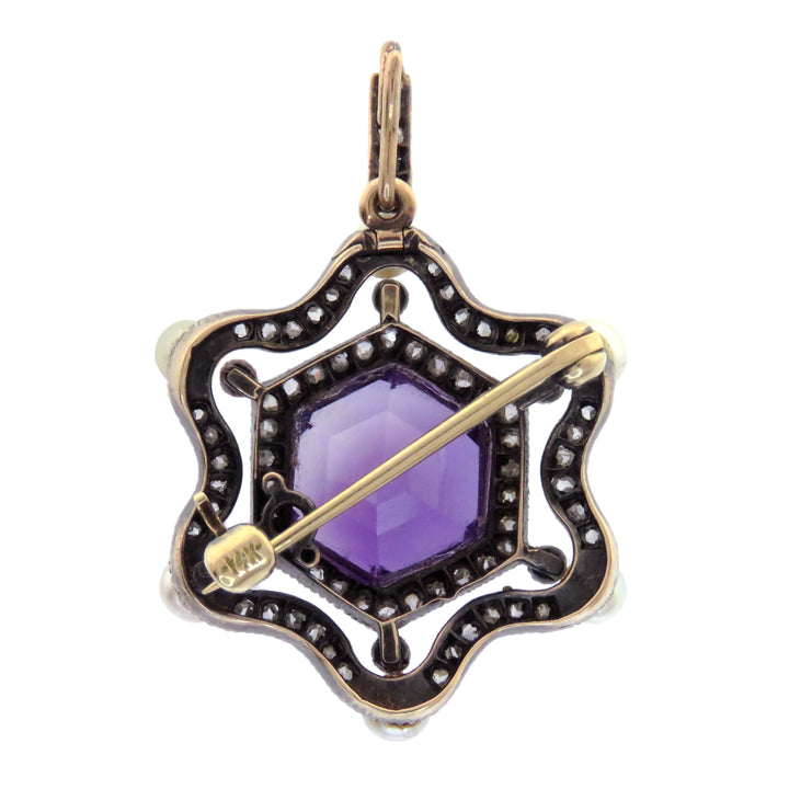 14k Diamond, Amethyst, & Pearl Star Pendant