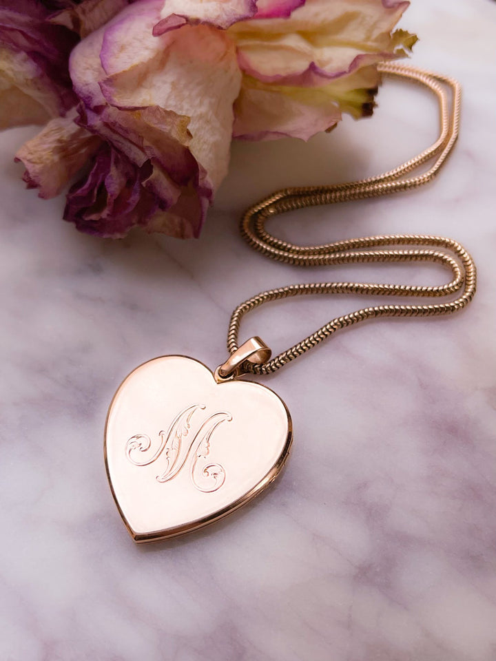18k "M" Heart Pendant Circa 1910 *include purple ribbon*