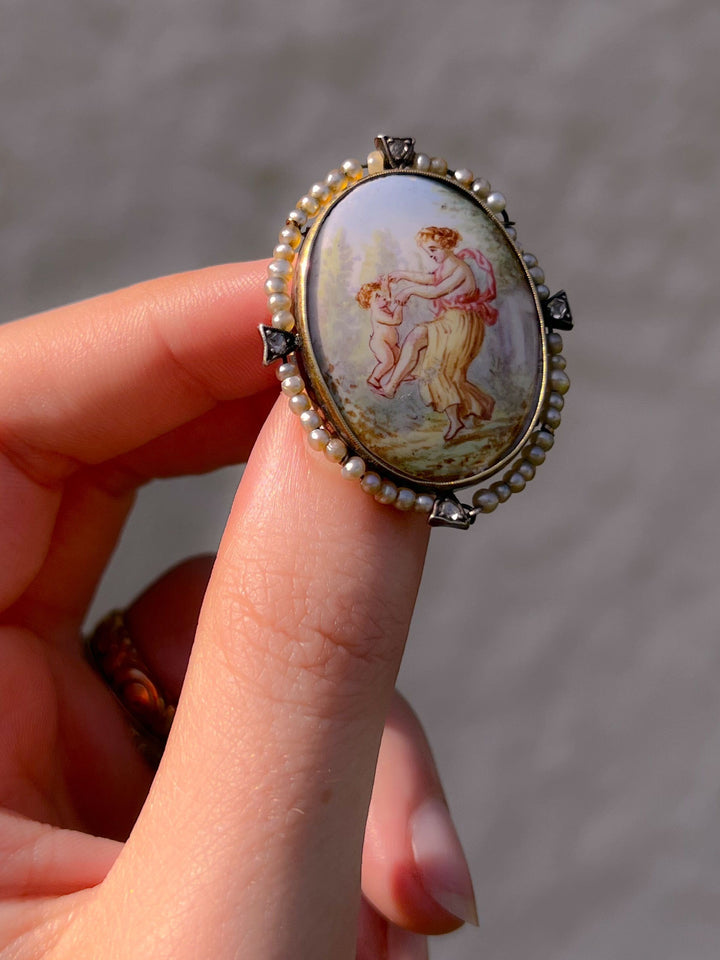 Stunning 19th C Brooch of Venus Dancing with Cupid