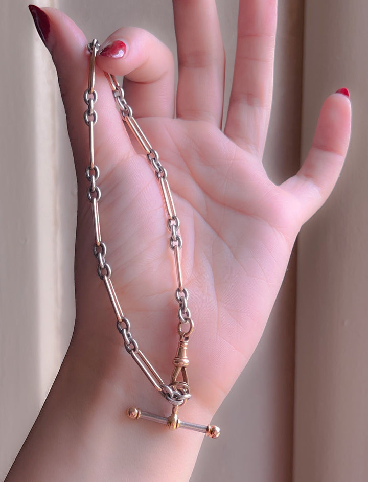 Extremely Rare Platinum and 15k Pink Gold Watch Chain 10.5”
