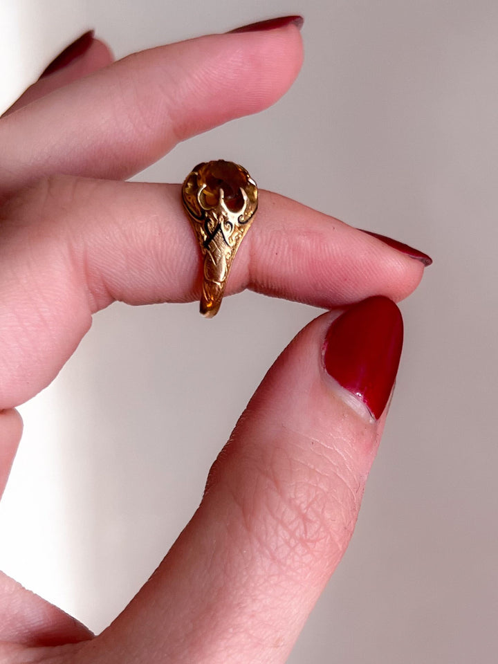 18k Citrine and Black Enamel Solitaire