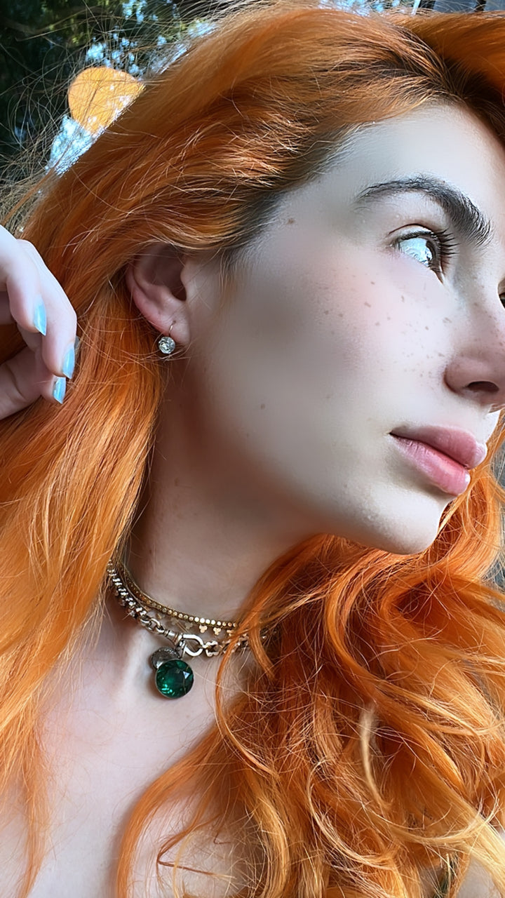 Superb Old Mine Cut 'Diamond' Paste Earrings in 14k