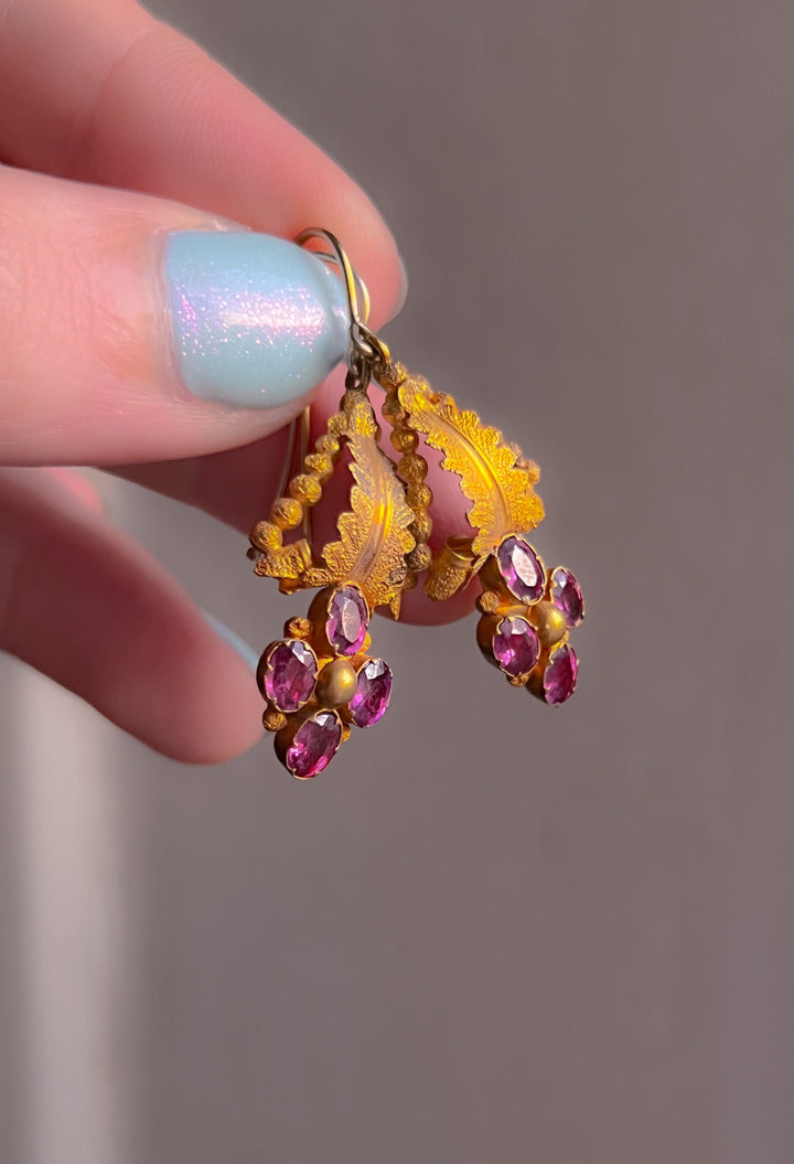 15k Foiled Pink Tourmaline Earrings