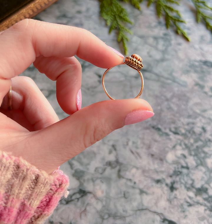 Pink Coral and Diamond Cluster Ring in 14ct