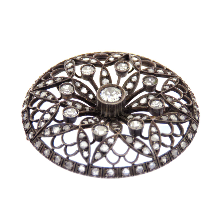 18K Pink Gold & Sterling Diamond Brooch