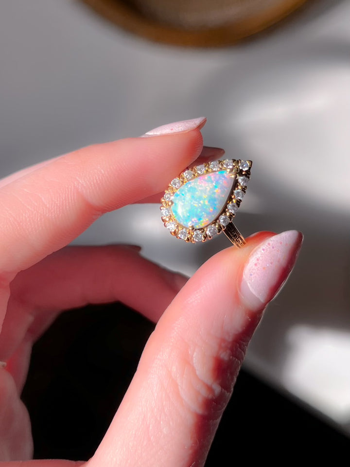 An Outstanding 1960’s Victorian Revival Opal and Diamond Ring