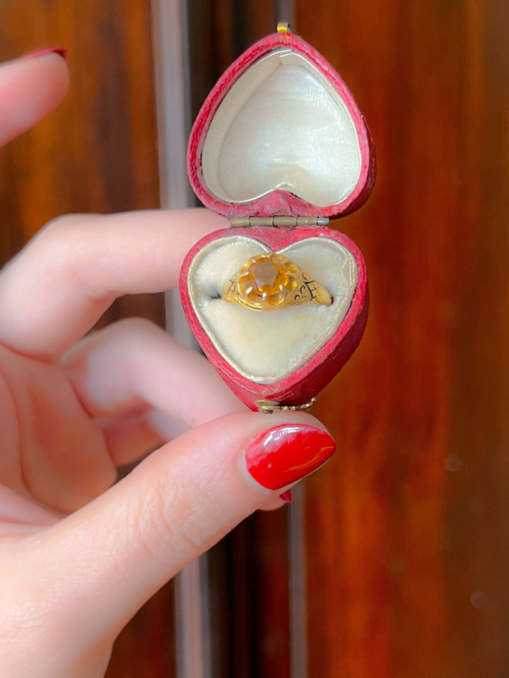 18k Citrine and Black Enamel Solitaire