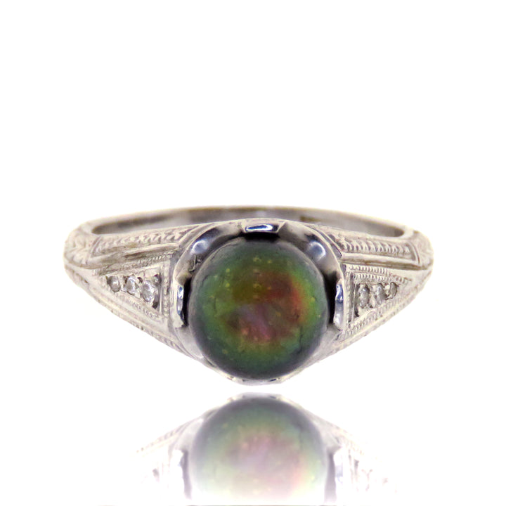 Platinum Art Deco Black Pearl Ring