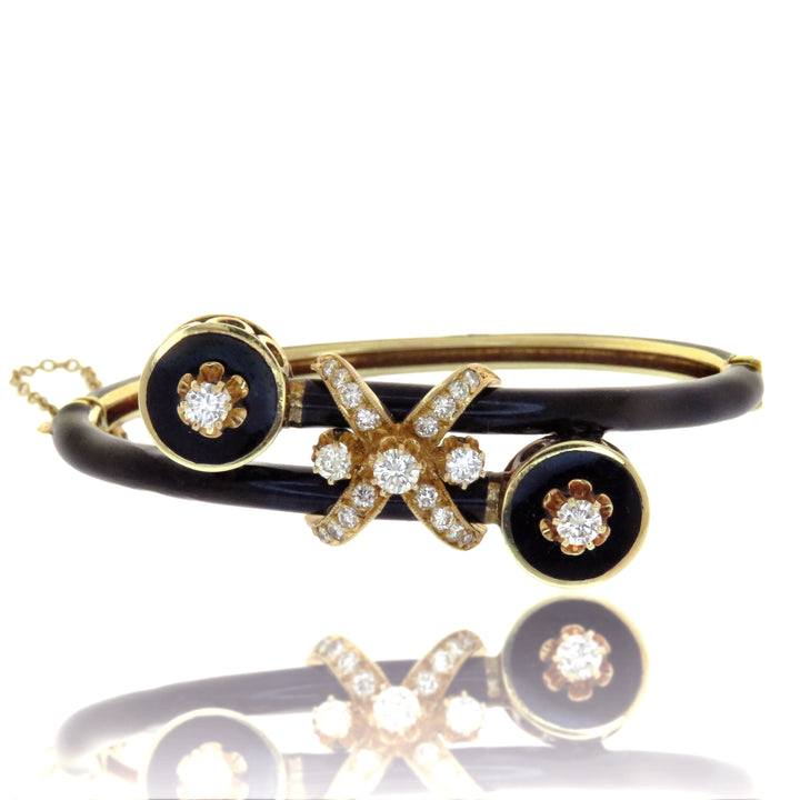 Dramatic Diamond and Black Enamel Bypass Bracelet