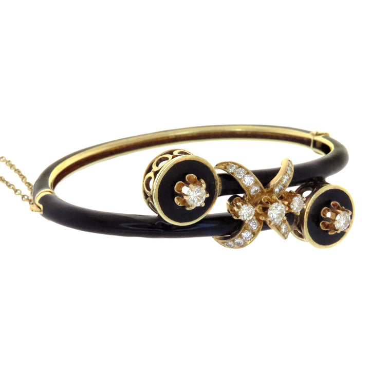 Dramatic Diamond and Black Enamel Bypass Bracelet