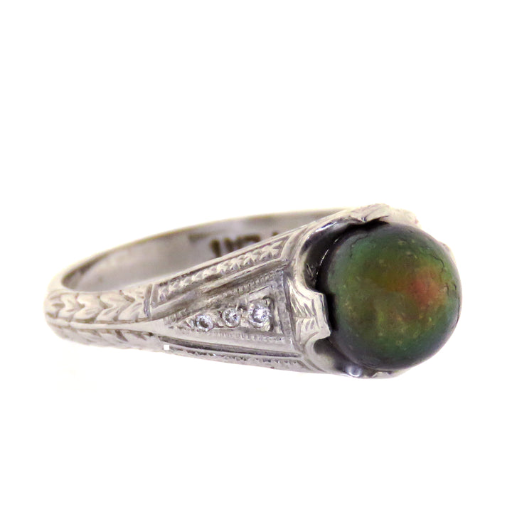 Platinum Art Deco Black Pearl Ring