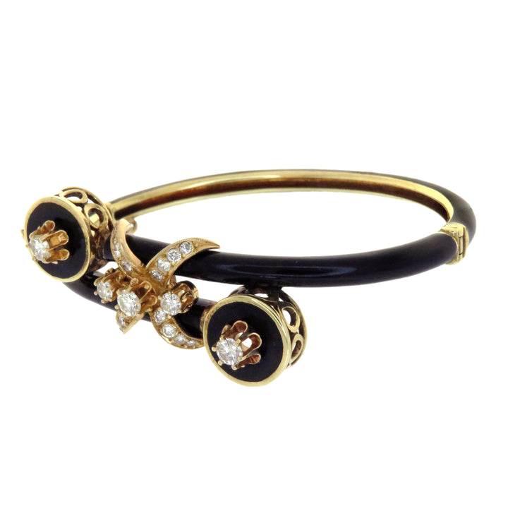 Dramatic Diamond and Black Enamel Bypass Bracelet