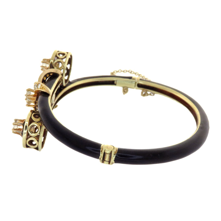 Dramatic Diamond and Black Enamel Bypass Bracelet