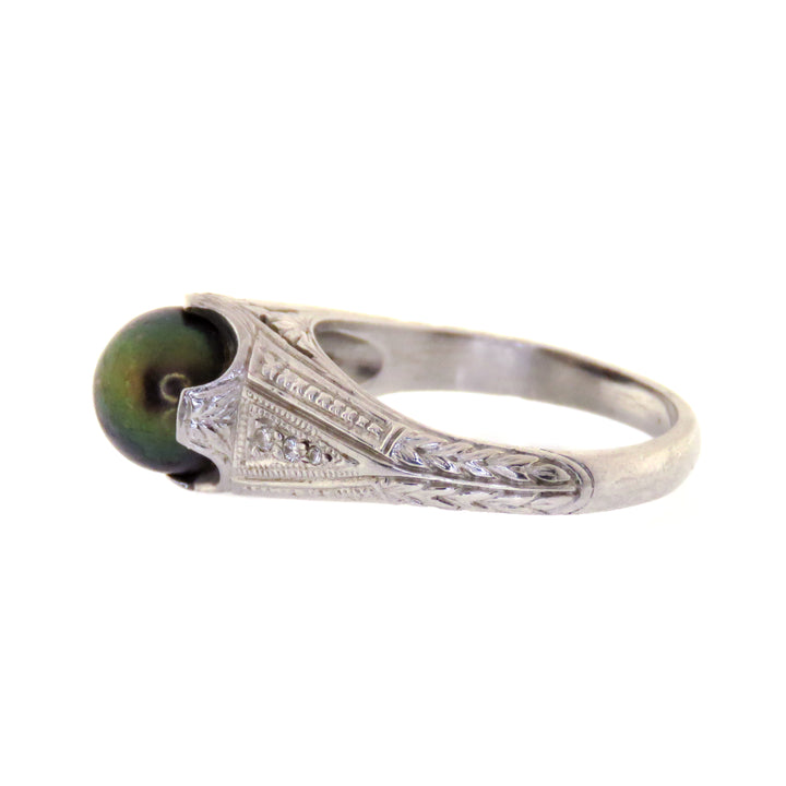 Platinum Art Deco Black Pearl Ring