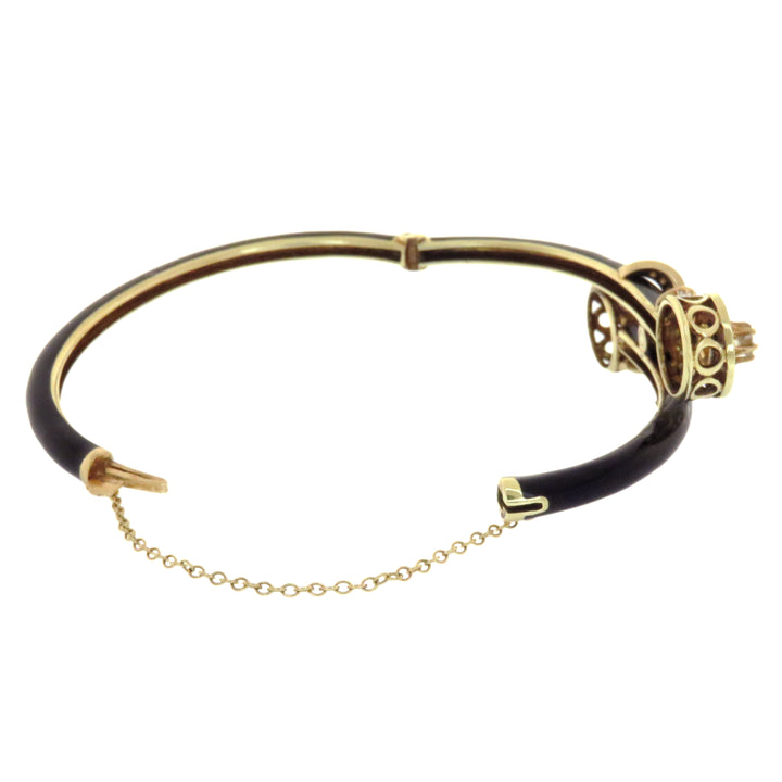 Dramatic Diamond and Black Enamel Bypass Bracelet