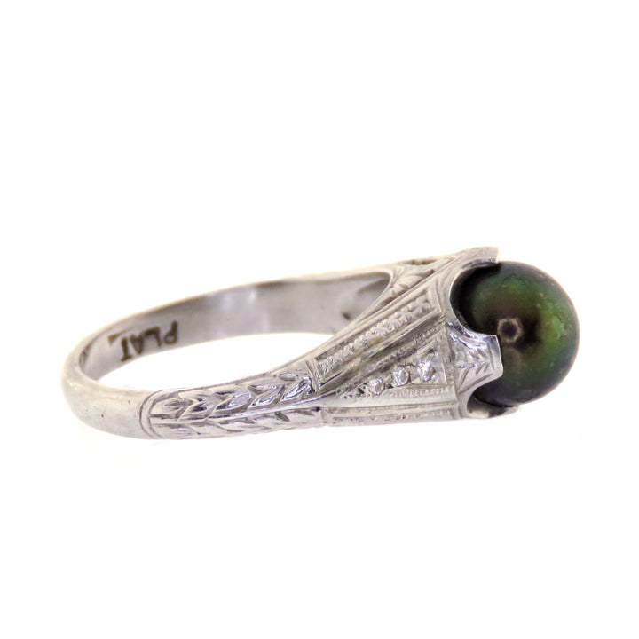 Platinum Art Deco Black Pearl Ring