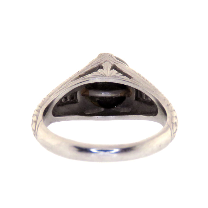 Platinum Art Deco Black Pearl Ring