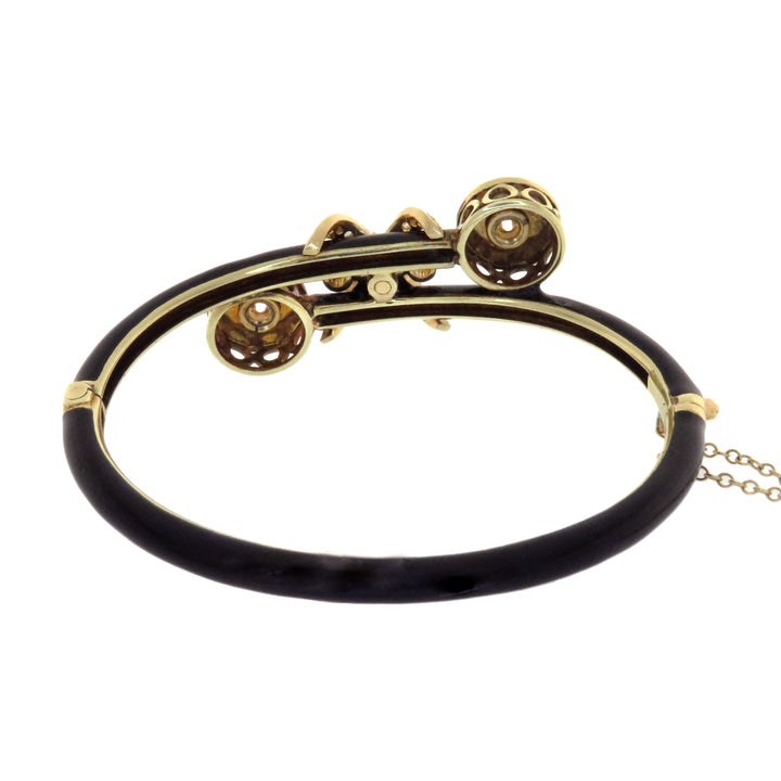 Dramatic Diamond and Black Enamel Bypass Bracelet