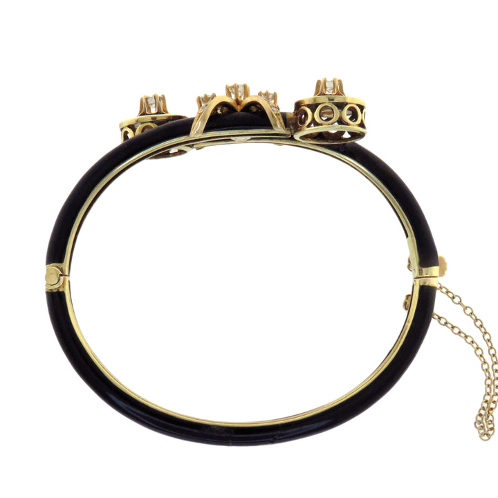 Dramatic Diamond and Black Enamel Bypass Bracelet