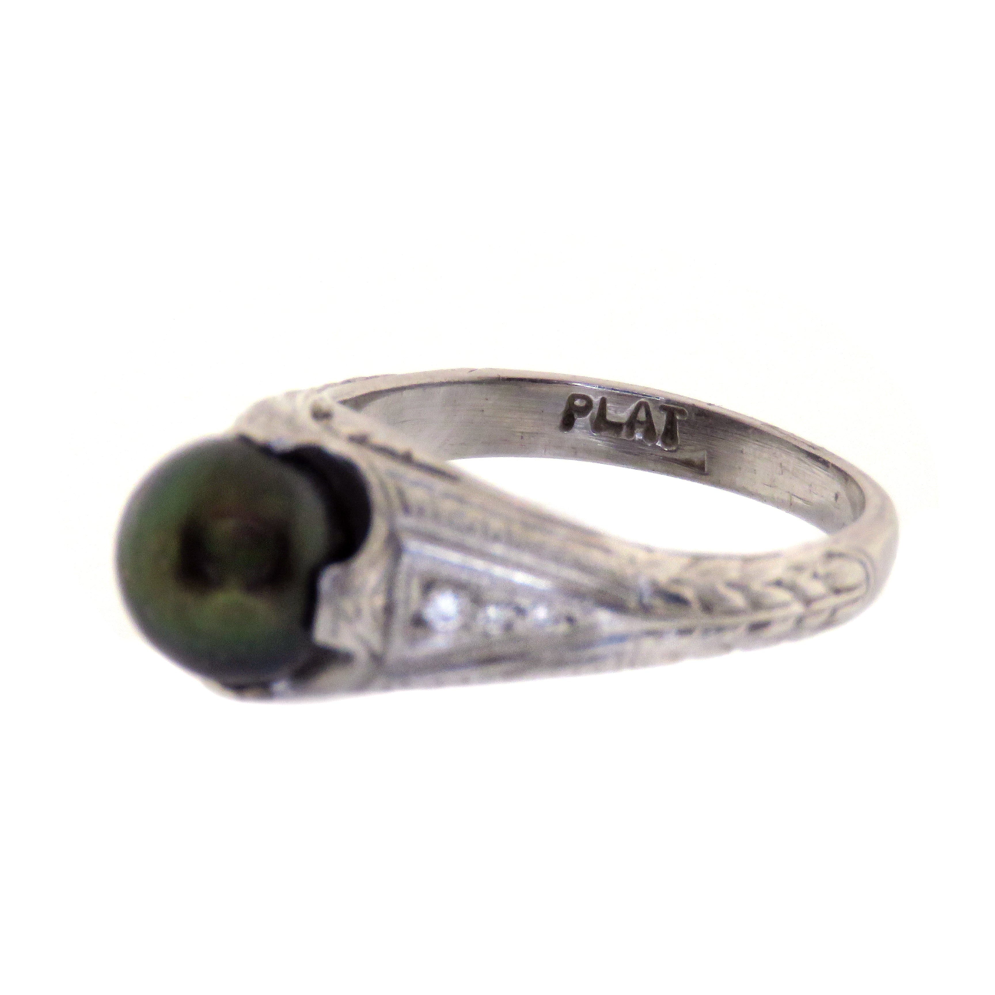 Platinum Art Deco Black Pearl Ring