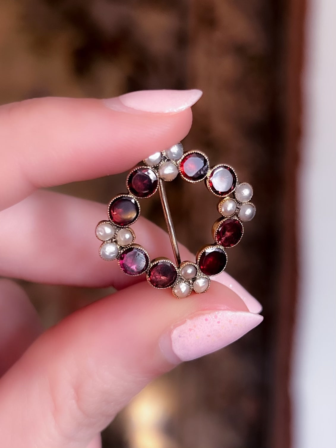 A Stunning Foiled Garnet and Pearl Regency Period Brooch