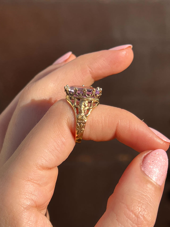 Cushion Cut Amethyst Solitaire Ring in 14ct