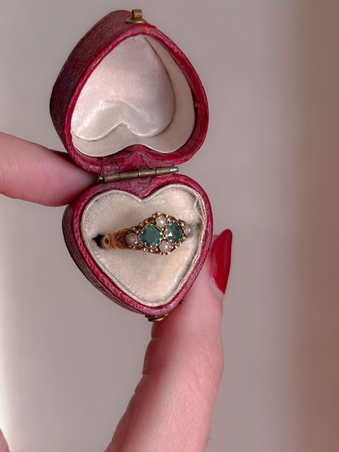 Emerald and Pearl 15k Ring Hallmarked for 1876