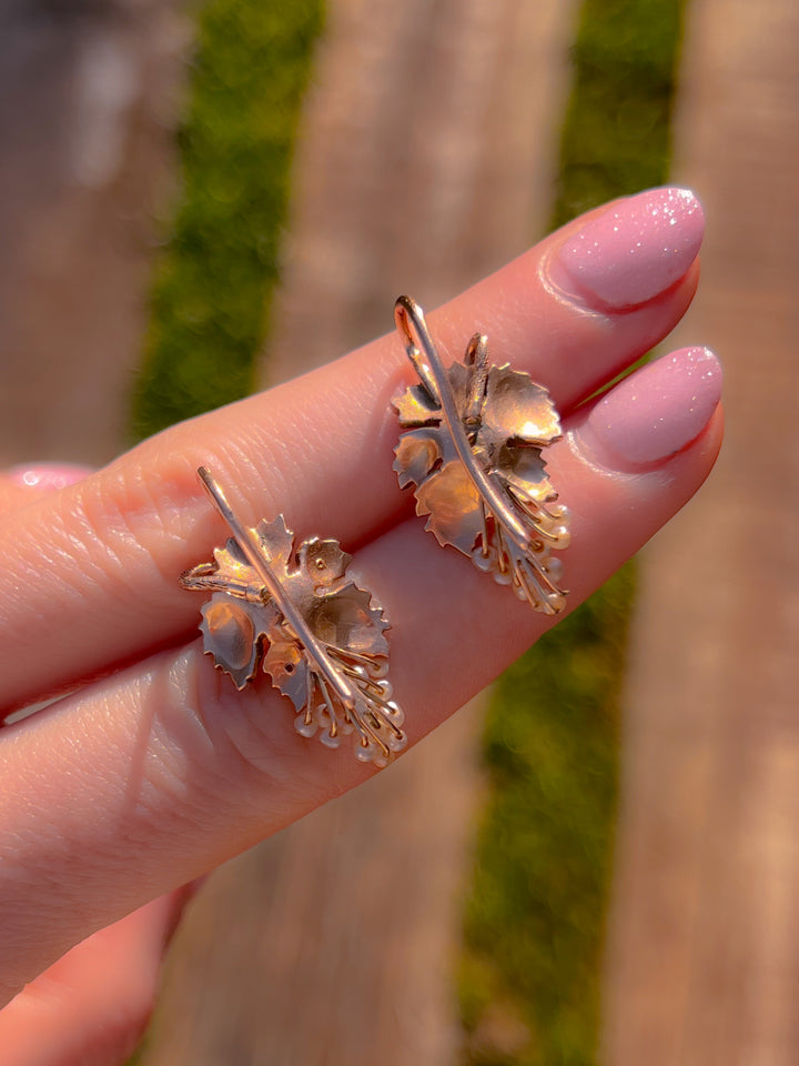 Wonderful Mid 19th C European Pearl and Vine Earrings