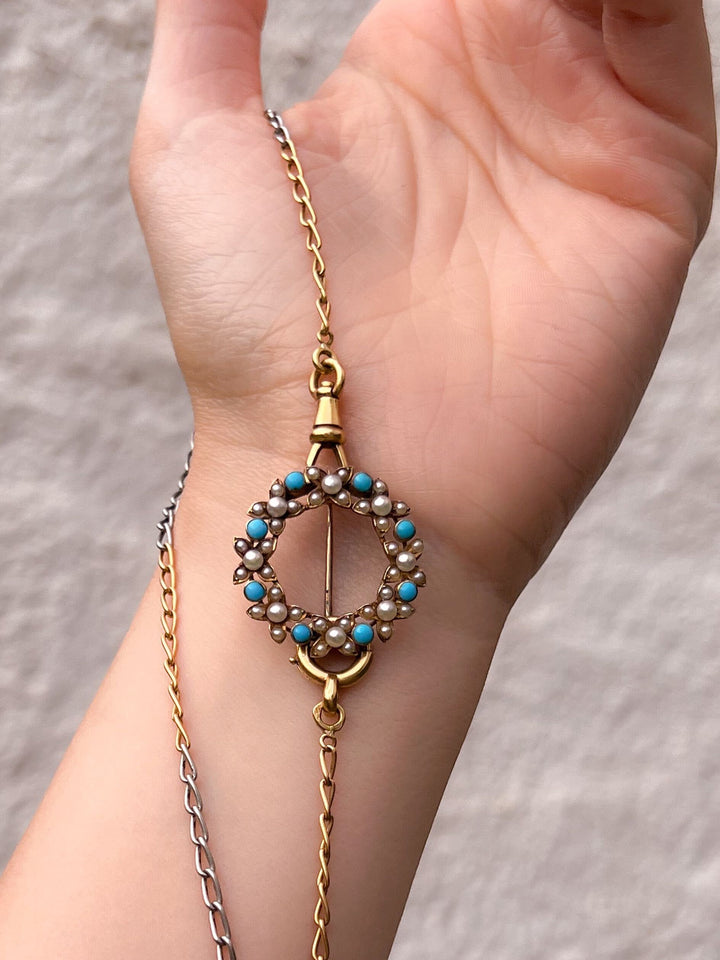 Victorian Turquoise and Pearl Floral Wreath