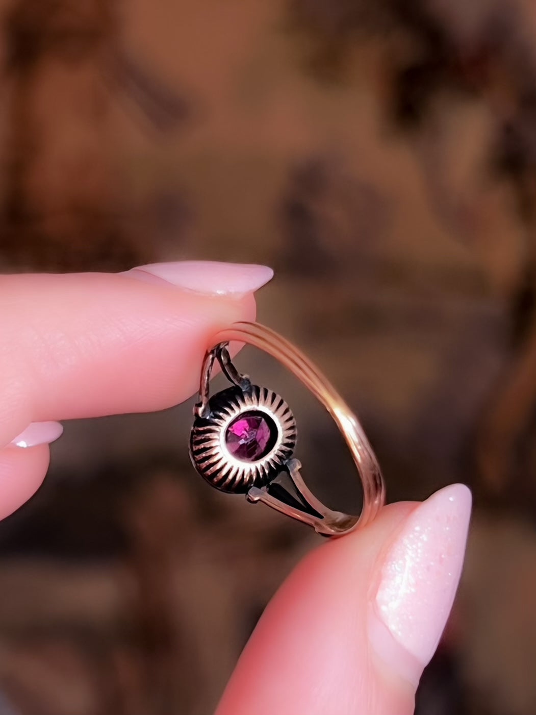 Georgian Almandine Garnet and Diamond Halo Ring