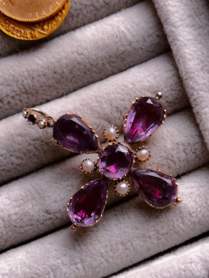 Regency Foiled Amethyst Cross in 15k Circa 1820