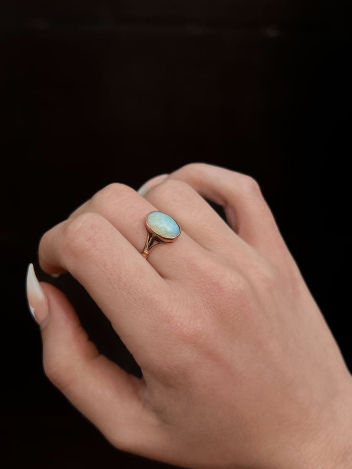 Edwardian Pink Gold Opal Solitaire