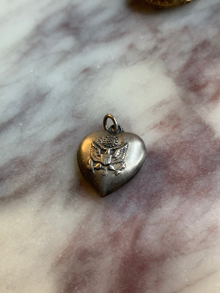 Vintage Eagle Embossed Sterling Heart Charm