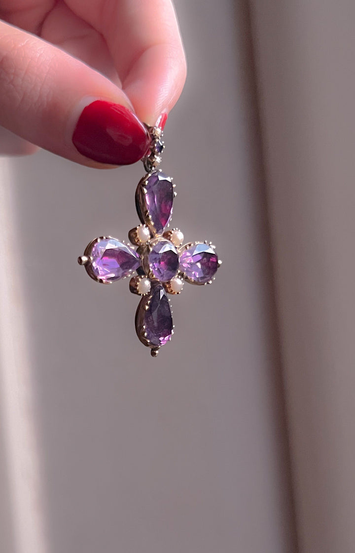 Regency Foiled Amethyst Cross in 15k Circa 1820