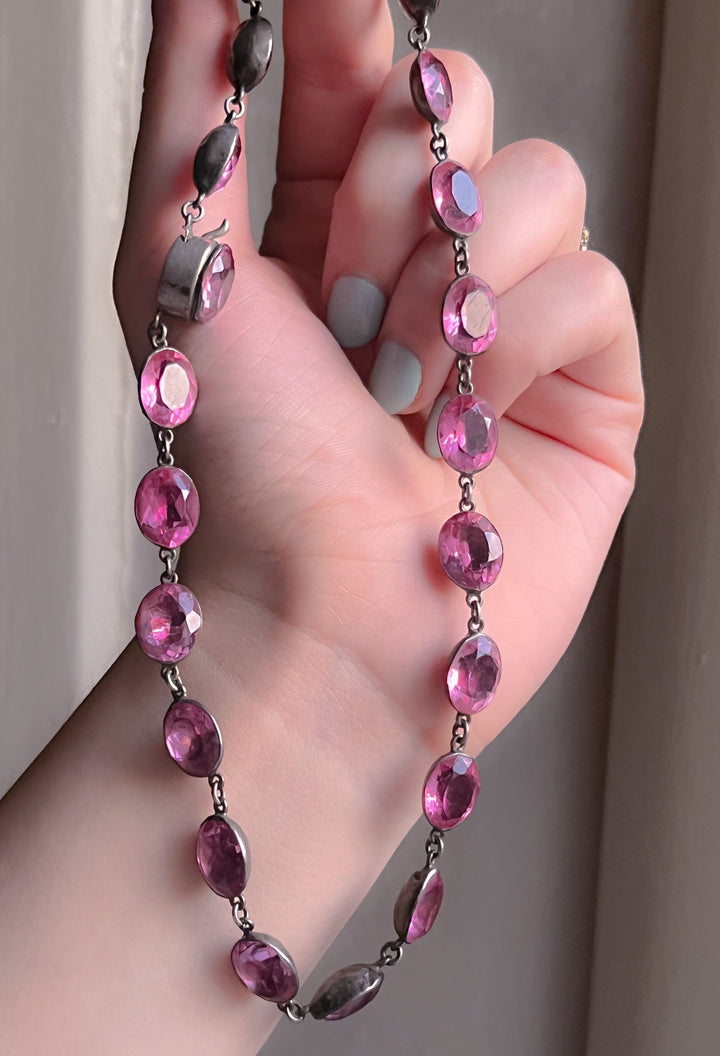 Stunning 19th C Silver and Rose Pink Paste Riviere