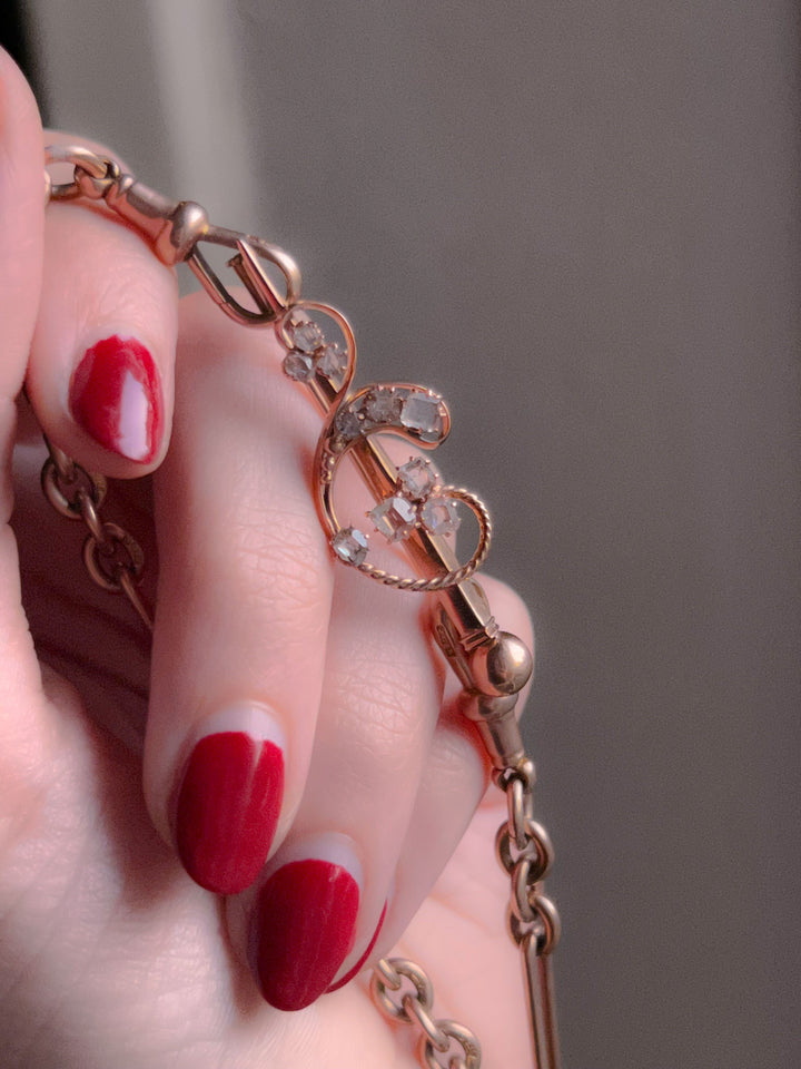 Stunning 18k French Pink Gold Table-Cut Diamond Brooch