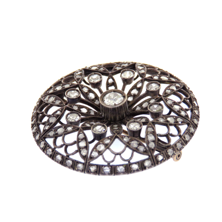 18K Pink Gold & Sterling Diamond Brooch