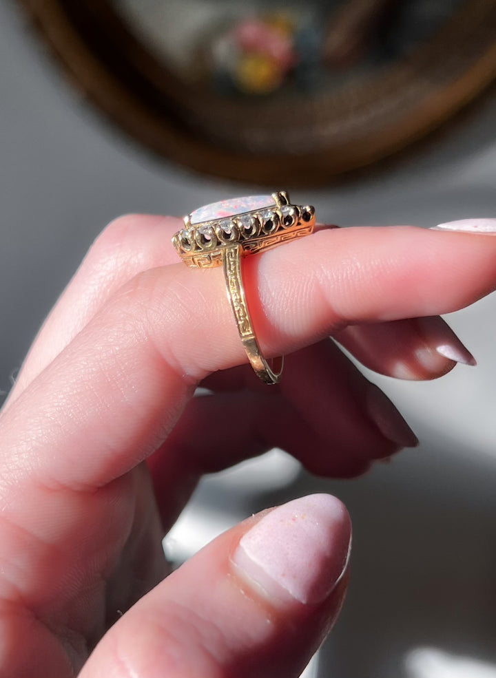 An Outstanding 1960’s Victorian Revival Opal and Diamond Ring